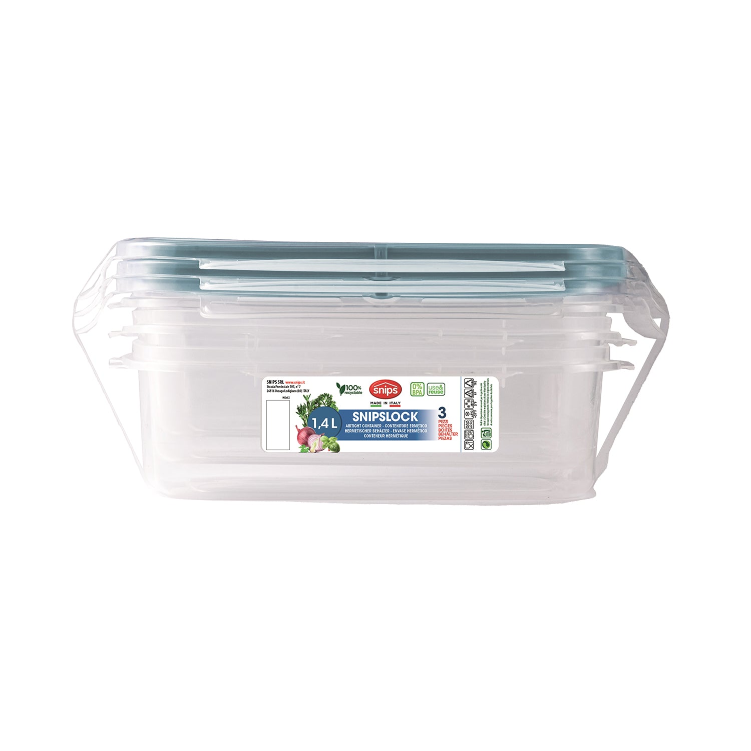 SNIPS - Contenitore Rettangolare SnipsLock 1,4 Litri - set 3 pezzi